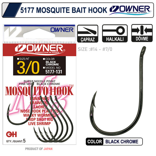 Owner 5177 Mosquito Hook Black Chrome Çipura İğnesi