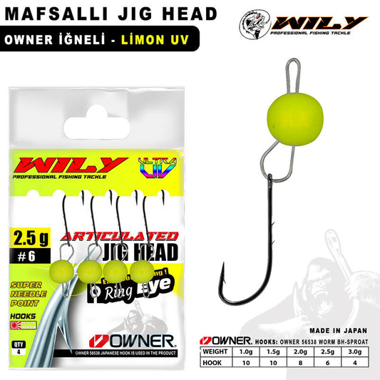 Wily Jig Head Mafsallı Owner İğneli - Limon 1gr