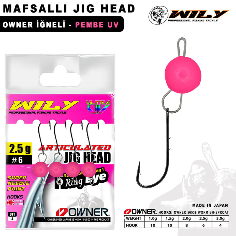 Wily Jig Head Mafsallı Owner İğneli - Pembe 3gr