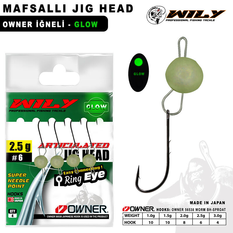 Wily Jig Head Mafsallı Owner İğneli - Glow 3 GR