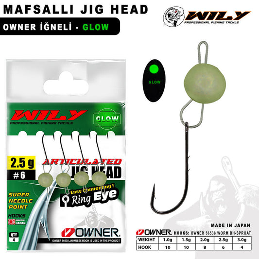 Wily Jig Head Mafsallı Owner İğneli - Glow 2 GR